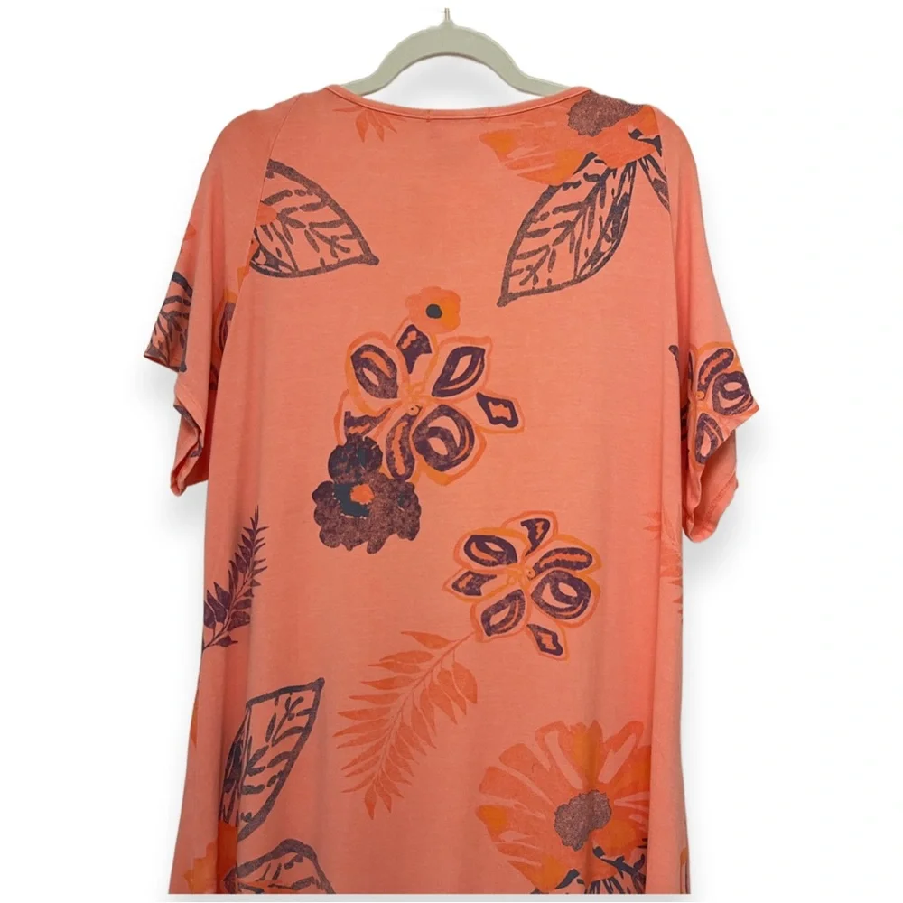 Fresh Produce Short Sleeve Coral V Neck  A-Line Floral Emma Dress Sz 1X - Picture 5 of 6